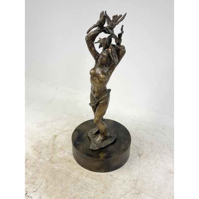 Female Figure with Flocks of Birds, 1920s-1940s, Bronze For Sale - Image 9 of 17