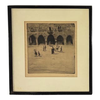 1883 Joseph Pennell Signed Etching - Piazza Del Comune, Pistoia - Original Framed Fine Art For Sale