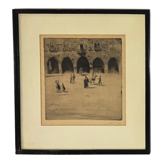 1883 Joseph Pennell Signed Etching - Piazza Del Comune, Pistoia - Original Framed Fine Art For Sale
