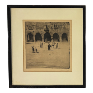 1883 Joseph Pennell Signed Etching - Piazza Del Comune, Pistoia - Original Framed Fine Art