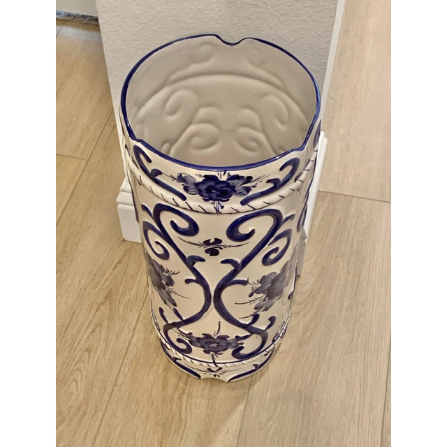 Blue and White Delft Ceramic Umbrella Stand For Sale - Image 4 of 4