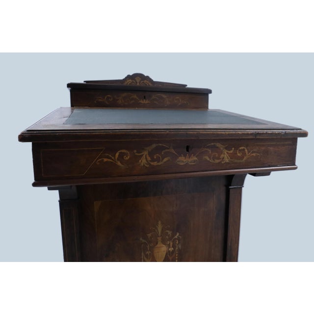 Mid 19th Century Beautiful Antique Rosewood Marquetry Writing Desk With Dual Flip Tops, Drawers & Wheels For Sale In Portland, OR - Image 6 of 13