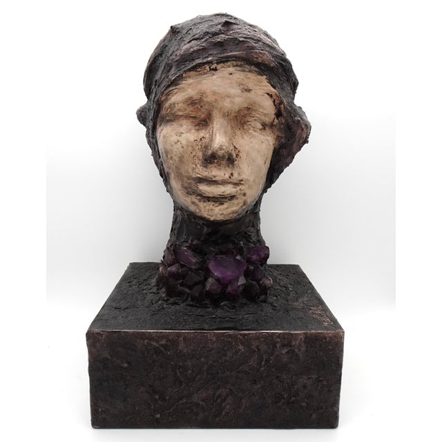 Mid-Century Modern Large Brutalist Bust Sculpture with Amethyst by Marc D'haenens, 1970s For Sale - Image 3 of 17