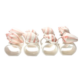 1980s Ceramic Pink Stripe Seashell Napkin Rings - A Set of 8 For Sale