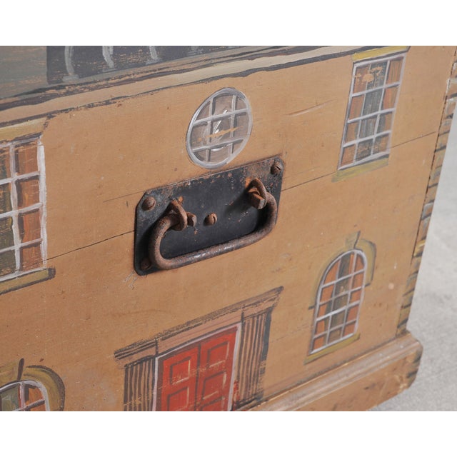 19th C. Country English Georgian House Facade Painted Trunk For Sale - Image 12 of 18