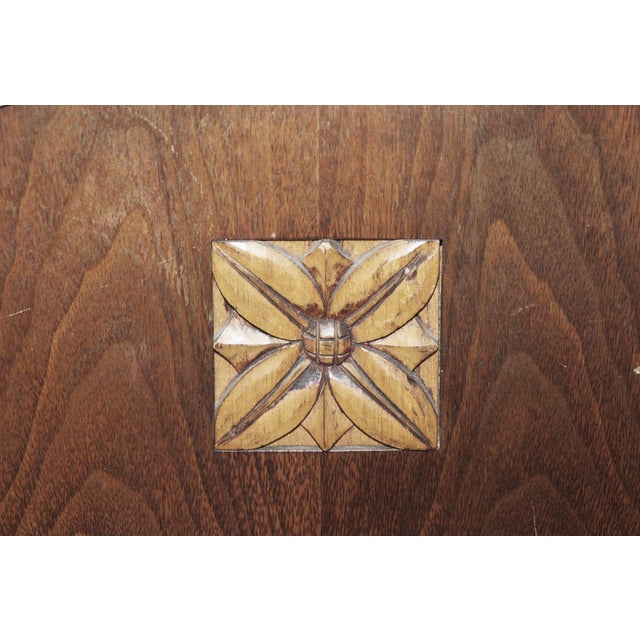 Mid 20th Century Mission Style Wood Chair With Carved Floral Motif For Sale - Image 4 of 8