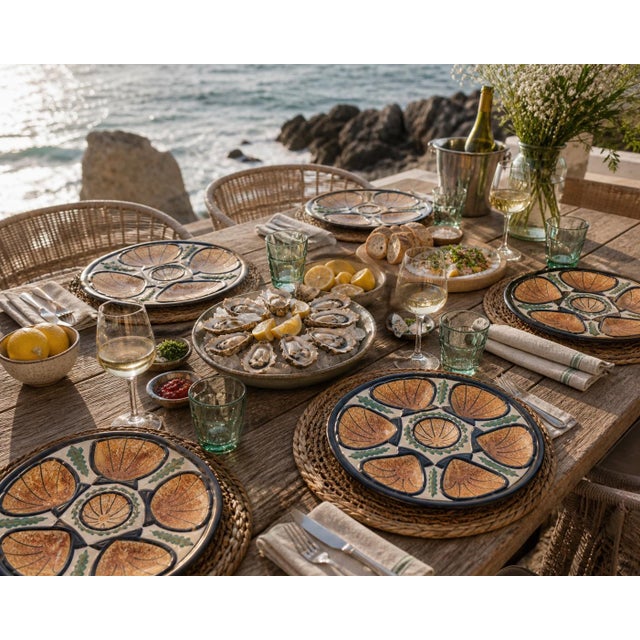 Mid 20th Century Mid 20th Century French Majolica Oyster Plates , Set of 6 For Sale - Image 5 of 5