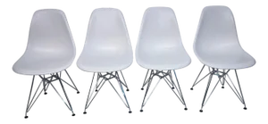 Eames Knoll Eiffel Tower Base Molded White Chairs - Set of 4