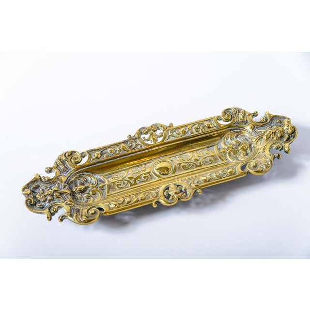 Traditional Glass Inkwell and Brass Inkstand With Tray For Sale - Image 3 of 7