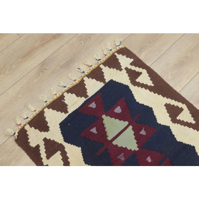 Navy Blue 1970s Scandinavian Geometric Style Turkish Navy Blue and Blue Oushak Kilim Rug For Sale - Image 8 of 11