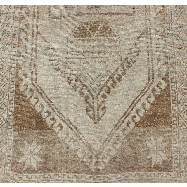 Vintage Turkish Oushak Runner With Floral Medallions in Taupe and Sandy Color For Sale - Image 9 of 12