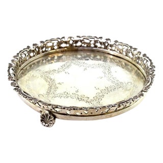 Round Silver Ticket Stand with Floral Engravings For Sale