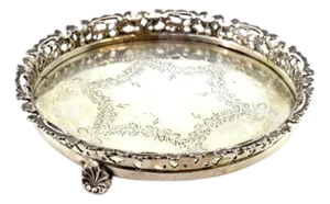 Round Silver Ticket Stand with Floral Engravings