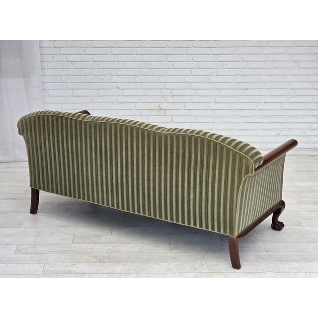 Green Danish 3-Seater Sofa in Green Furniture Velour and Teak Wood, 1950s For Sale - Image 8 of 17