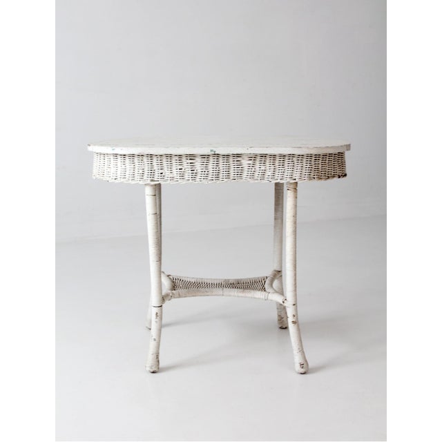 Antique White Wicker Sunroom Table For Sale - Image 9 of 15