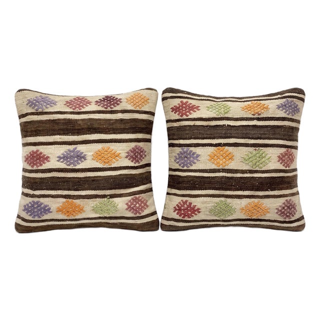 Turkish Kilim Pillow Cover 24'' X 24'' - Set of Two For Sale