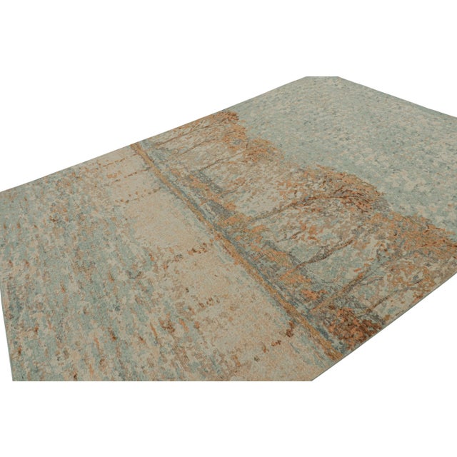 Contemporary Rug & Kilim’s Distressed Contemporary Pictorial Rug in Blue and Amber Tones For Sale - Image 3 of 7