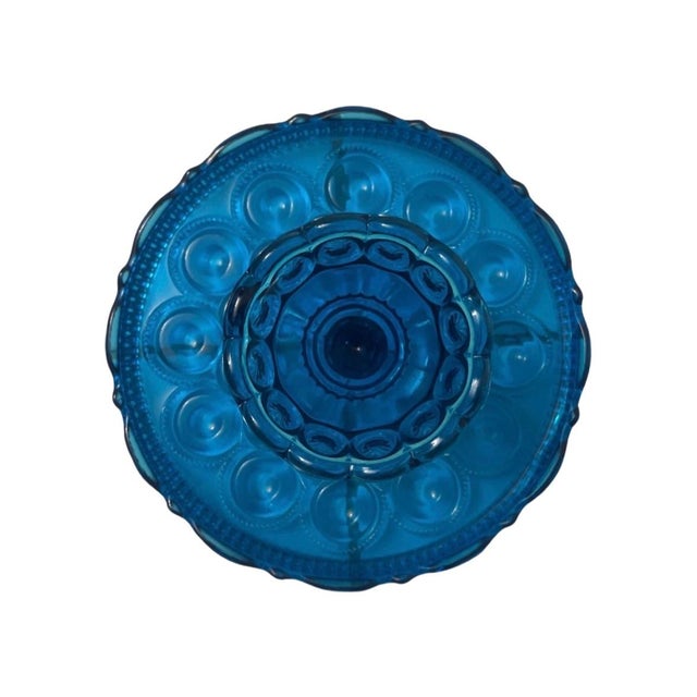 Early 21st Century L E Smith Moon & Stars Cake Stand Peacock Blue For Sale - Image 5 of 7