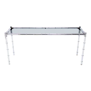 Mid 20th Century Faux Chrome Bamboo Smoked Glass Console Sofa Table