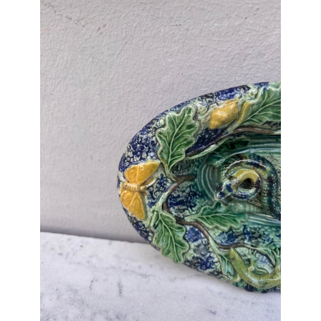Late 19th Century 19th Century Majolica Palissy Snake Wall Platter For Sale - Image 5 of 7