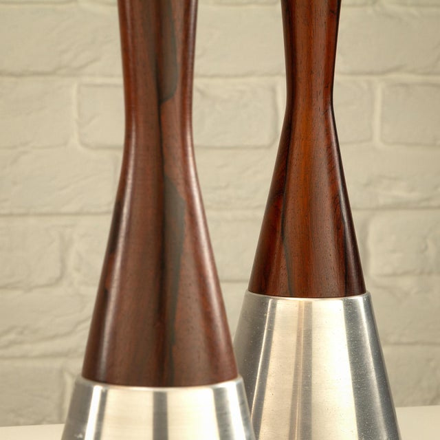 Rosewood and Aluminum Table Lamps from Bergboms, Sweden, 1950s, Set of 2 For Sale - Image 7 of 13