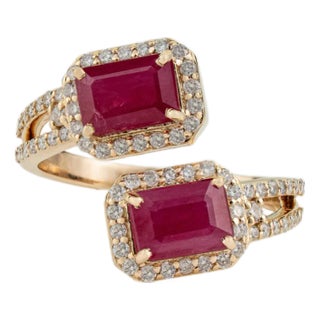VRJewels 3.16 Ct Mozambique Ruby Diamond Bypass Ring Size 5 in 14k Gold For Sale