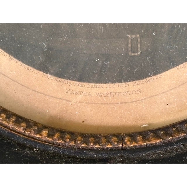 Wood Antique Oval Portrait Prints of George Washington & Martha Washington — Pair, Early 19th Century, Black Ebonized Frames For Sale - Image 7 of 12