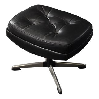 Mid-Century Scandinavian Modern Black Leather Rectangular Ottoman, 1970s For Sale