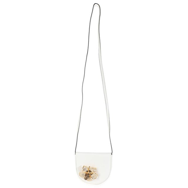 Animal Skin White Calfskin Heel Metal Flower Crossbody For Sale - Image 7 of 7