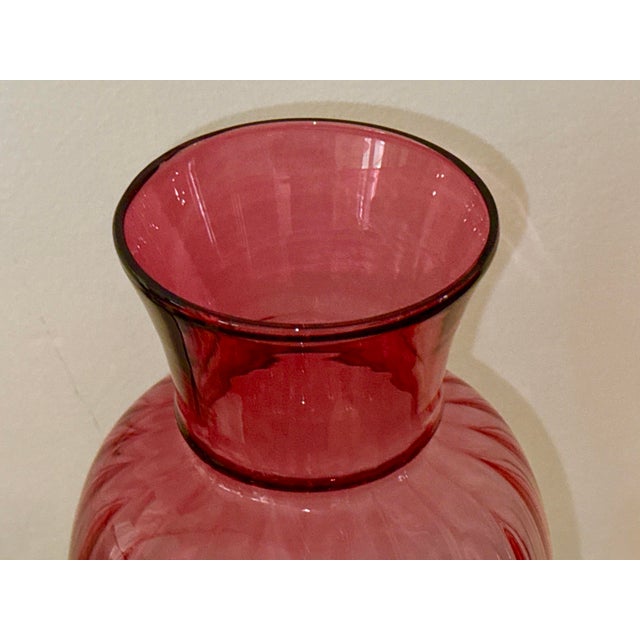 Glass Contemporary Ribbed Cranberry Pink Glass Vase - 16 Inches Tall For Sale - Image 7 of 10
