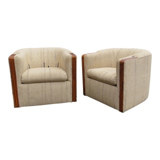 Vintage Swivel Barrel Club Chairs With Bamboo Accent Arms - a Pair For Sale