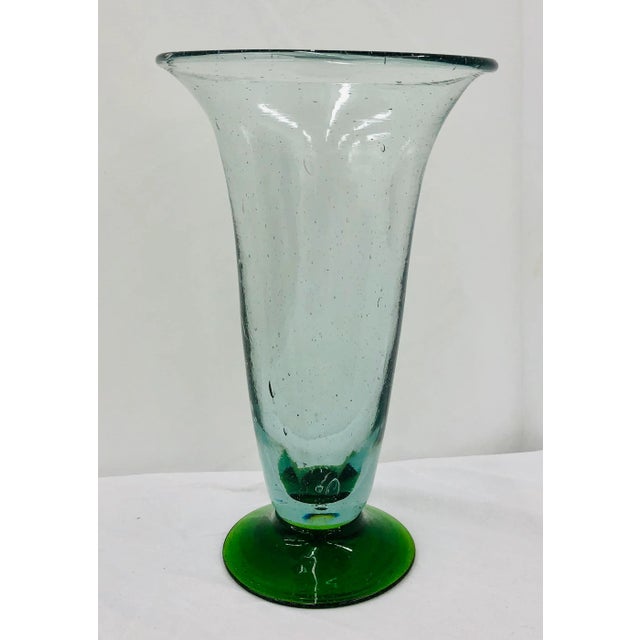 Stunning Vintage Handblown / Hand Crafted Green Art Glass Flower Vase. Original finish fittings and frame. Fantastic,...