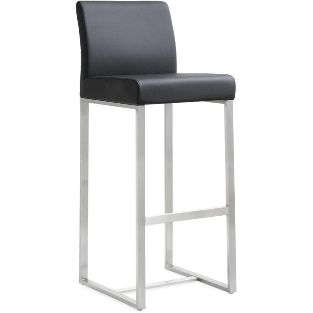 Denmark Black Vegan Leather & Steel Bar Stools - Set of 2 For Sale - Image 11 of 12