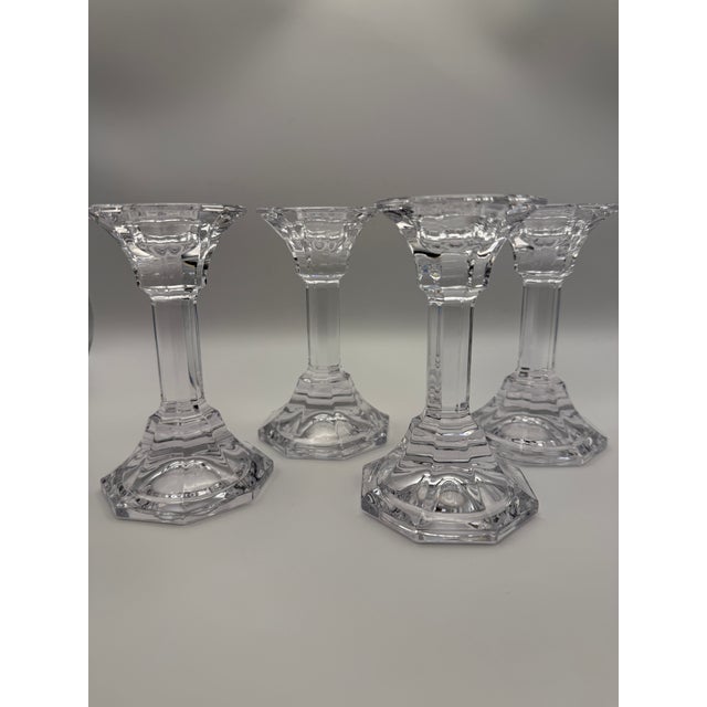 Villeroy & Boch Crystal Candlestick Set of Four. Hexagonal taper candlestick holders.