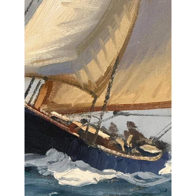 Wood Late 20th Century Seascape Oil Painting "Sailboat on the Sea" by Charles Vickery, Framed For Sale - Image 7 of 12