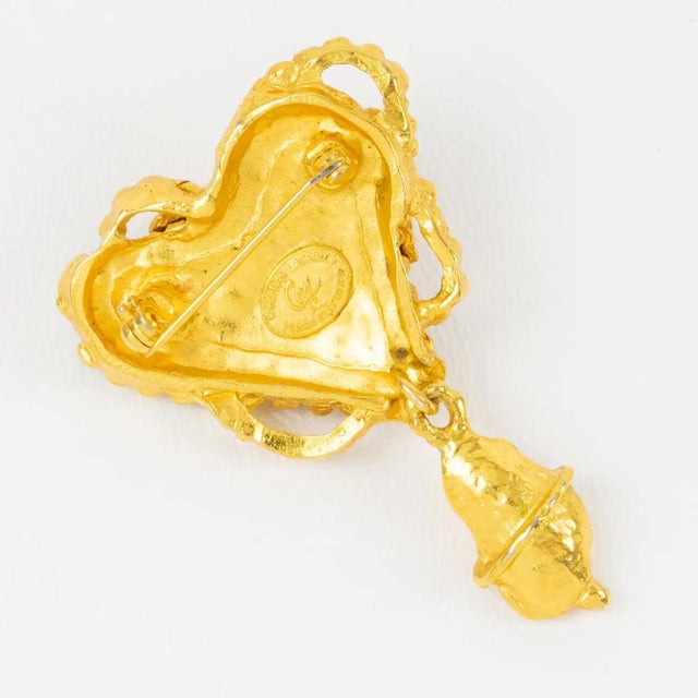 Christian Lacroix Gilded and Jeweled Brutalist Heart Brooch For Sale In Atlanta - Image 6 of 10