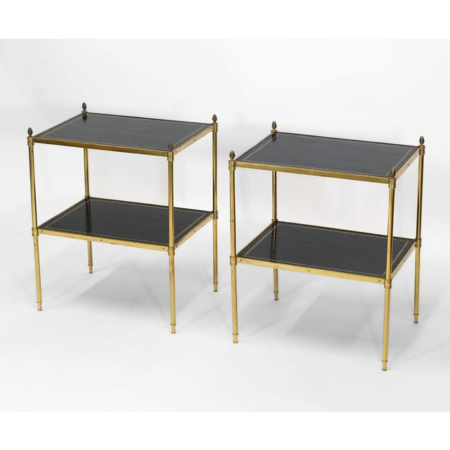 Mid-Century Modern Gilt Metal and Leather Etagere Tables, 1950, Set of 2 For Sale - Image 4 of 17
