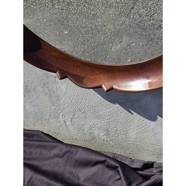Brown 1920 Regency Style Solid Walnut Handmade American Round Mirror. For Sale - Image 8 of 16