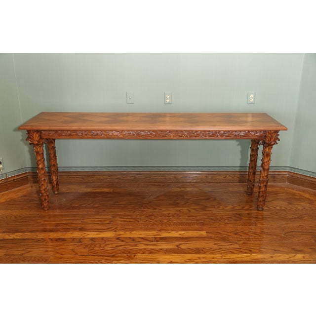 Carved Walnut Palm Tree Console Table Chairish