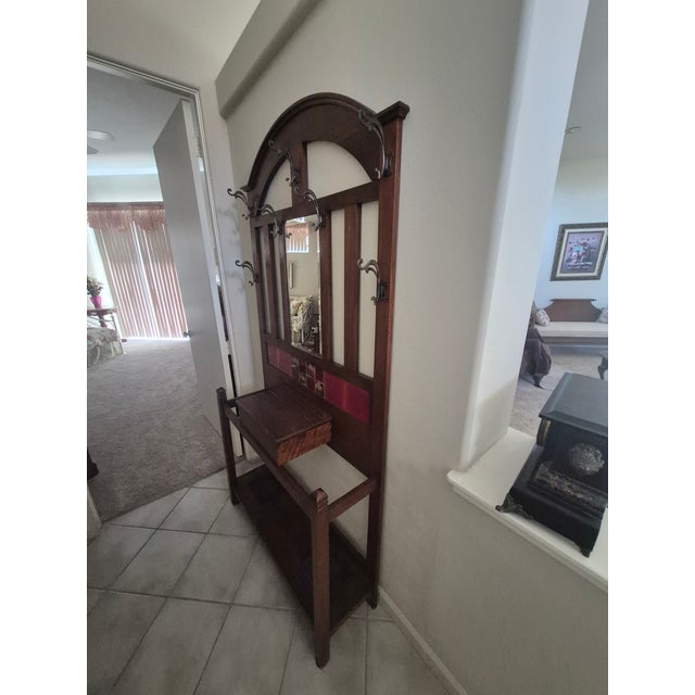 Early 20th Century Extra Large Hall Tree With Central Mirror and Beautiful Ceramic Tiles For Sale - Image 4 of 6