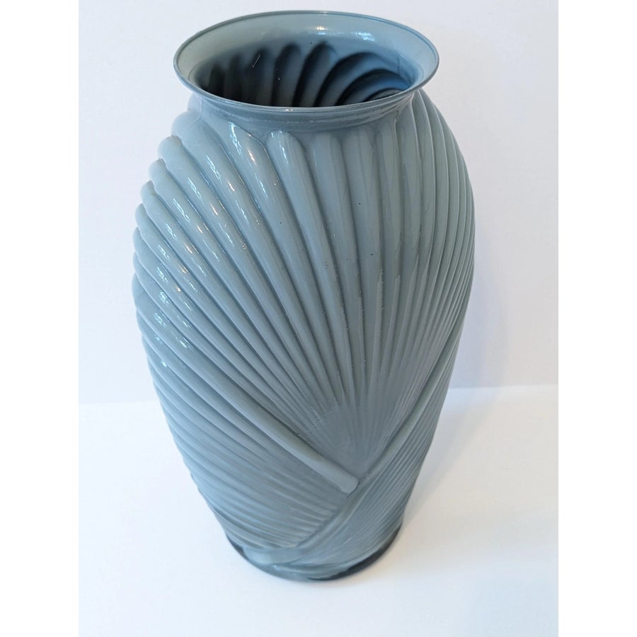 1980s Art Deco Pleated Blue Glass Vase | Chairish