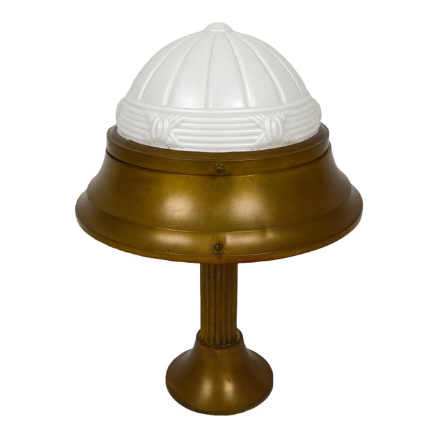 Art Deco Brass and Molded Glass Table Lamp, 1930s For Sale