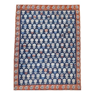 Vintage Kurdish Kilim Rug, Hand-Woven All-Over Paisley Pattern, Blue & Brick, 6x9 For Sale