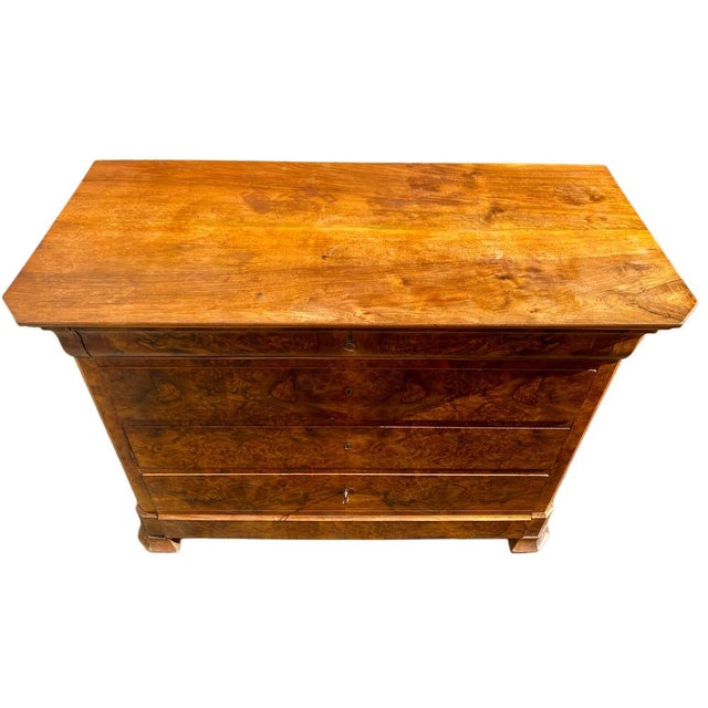 Antique Louis Philippe Chest of Drawers in Walnut Burl, 1890s For Sale - Image 3 of 10