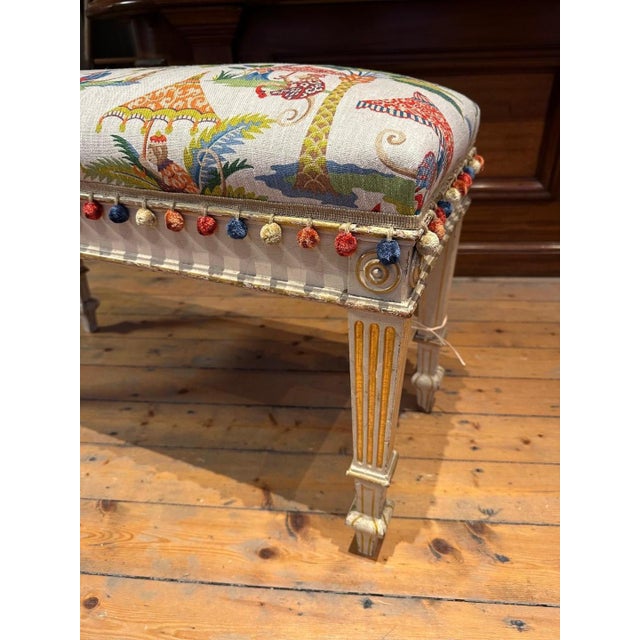 Wood Fabric & Walnut Bench, 1930s For Sale - Image 7 of 10