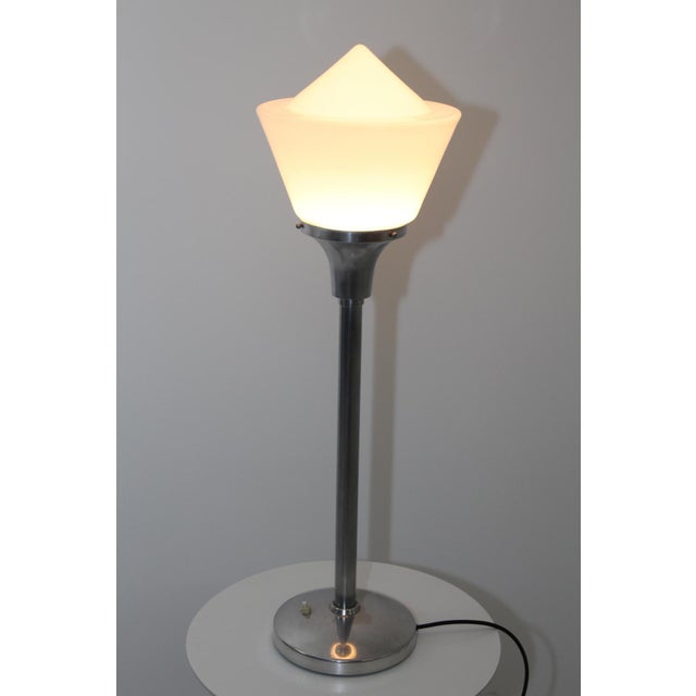 Art Deco Aluminum & Opaline Glass Table Lamp, 1930s For Sale - Image 6 of 18