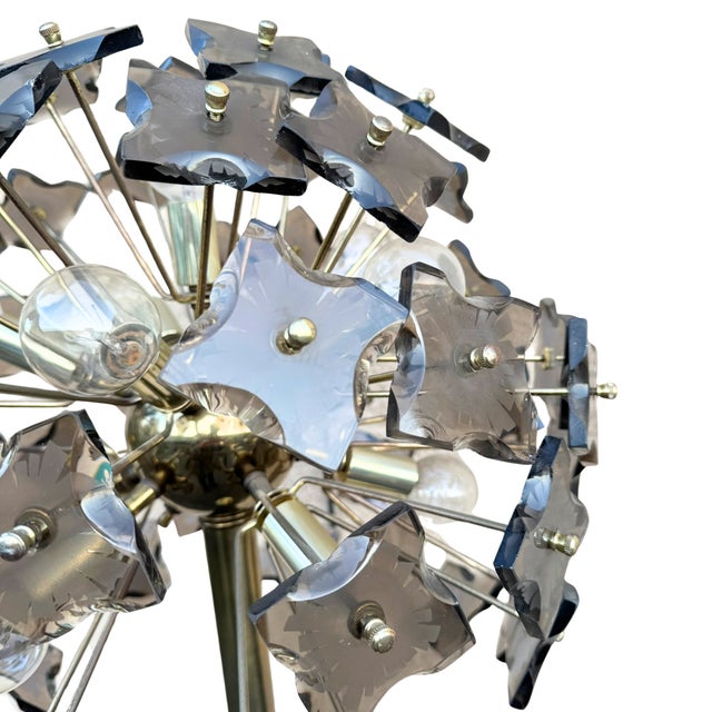 Vintage Sputnik Dandelion Floor Lamp – Brass & Smoke Glass – Emil Stejnar Style For Sale - Image 6 of 9