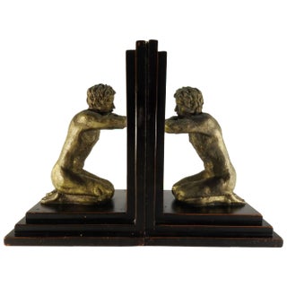 Mid-20th Century Kneeling Men on Wooden Bookends With Mirrors For Sale