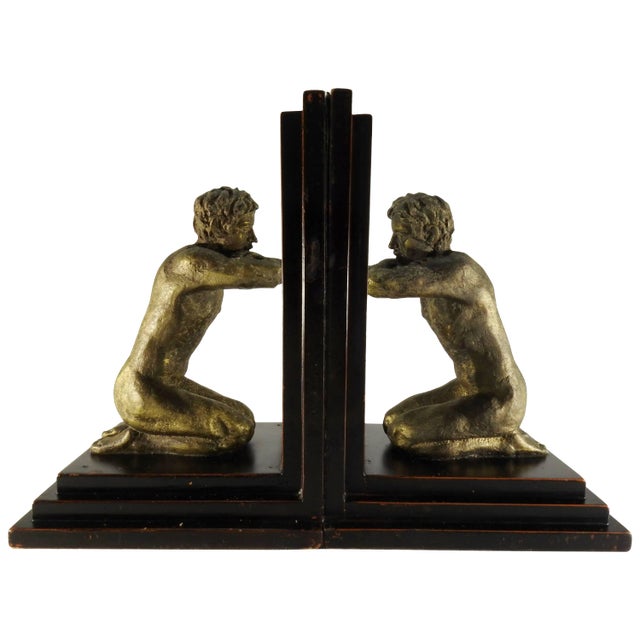 Mid-20th Century Kneeling Men on Wooden Bookends With Mirrors For Sale