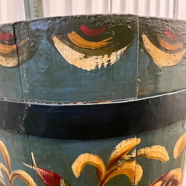 Blue Mid 19th Century Primitive Wooden Folk Art Bucket For Sale - Image 8 of 10